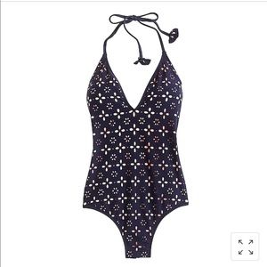 NWT! JCrew Halter One-piece Swimsuit in Lazer Cut Eyelet size 12